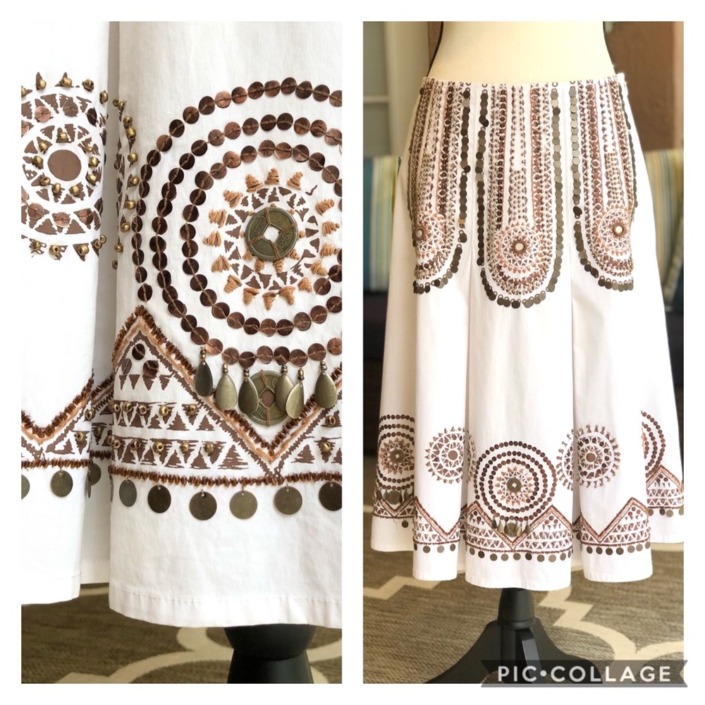 Basil & Maude White Bronze Brown pleated skirt